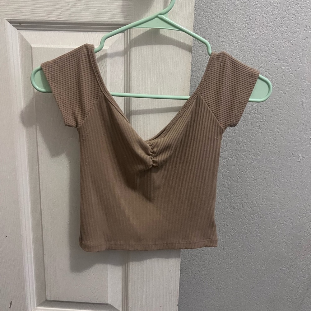 American Eagle Outfitters Light  Brown Ribbed Crop Top